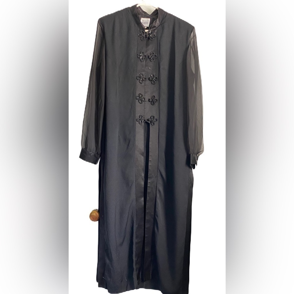 R & M Richards by K Kwon Sheer Mandarin Collar Black Cheongsan Style Dress Sz 14